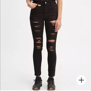 Levi’s 720 high rise super skinny black jeans distressed